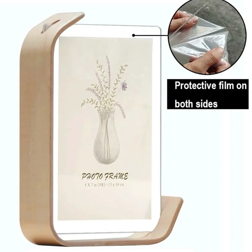 One Modern Curved Natural Wood Frame with Asymmetrical Design and Acrylic